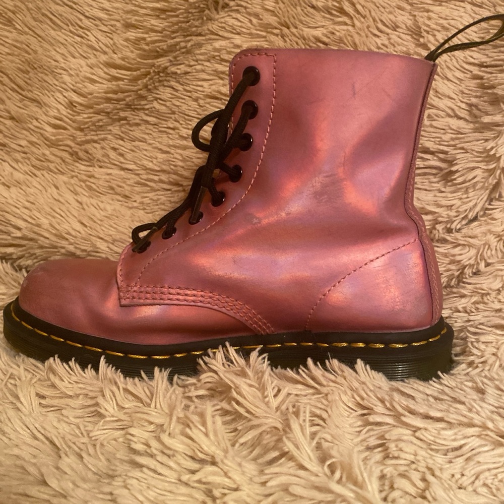 Pink Iridescent Lace-Up Combat Boot - Women